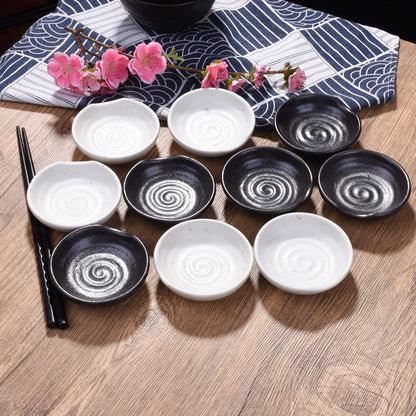 Swlthwen 3.1 Inch Porcelain Side Dish Bowl Seasoning Dishes Soy Sauce Dishes Dipping Sauce Bowls-Set of 5,Soy Sauce Dish with Mouth(White)