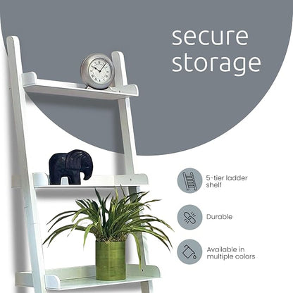 Kiera Grace Providence Hadfield 5 Tier Ladder Shelf, Leaning Bookshelf Storage Rack for Home, Office, 18" x 67", Medium Grey