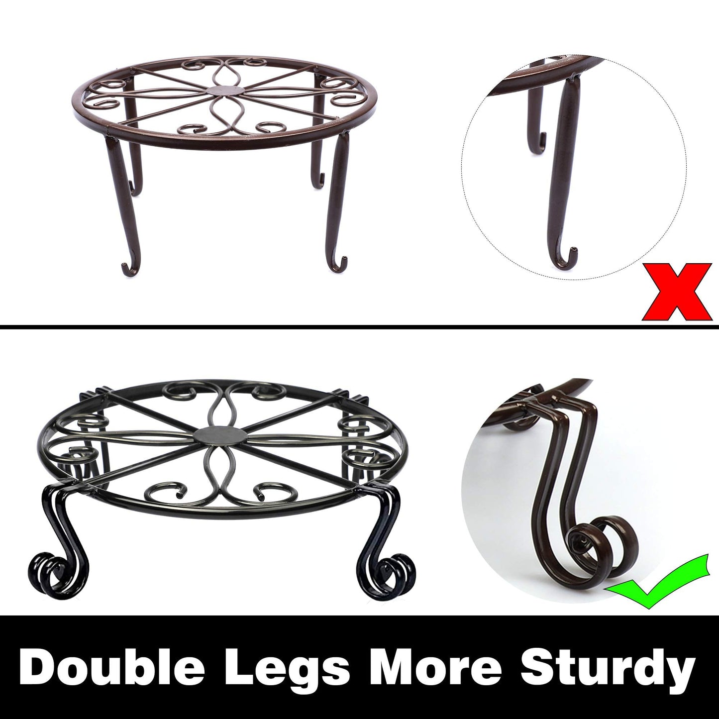 Autopromake 12"x3.1" Black Plant Stand for Flower Pot Heavy Duty Potted Holder Indoor Outdoor Metal Rustproof Iron Garden Container Round Supports Rack for Planter Bronze,Pumpkin Stand Outdoor