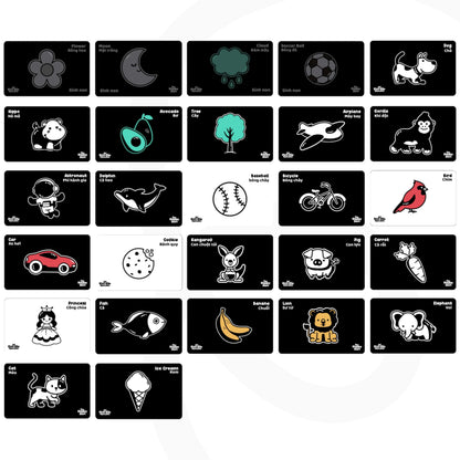 Happy Start High Contrast Baby Cards for Newborns - Black & White Cards, Water-Resistant, BPA-Free, Portable Educational Flashcards for Visual Stimulation, Award-Winning, Ages 0+(English & Vietnamese)