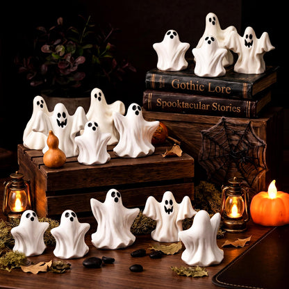 Thyle 60 Pcs Halloween Mini Ghosts Figurines, Cute Resin Ghosts Decorations, Spooky Tiny Sculptures for Halloween Tiered Tray Decor Party Favors Dollhouse Micro Home Tabletop Ornament (Boo Ghost)
