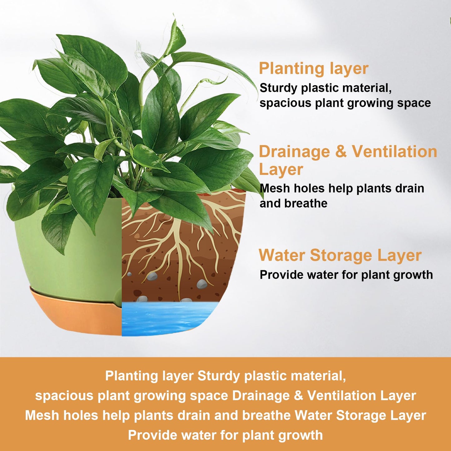KPUVX 4 Pack Plastic Hanging planters for Indoor Plants,8 Inch Plant Pot Indoor Outdoor Hanging Baskets,Hanging Flower Pots with Drainage Holes and Chain for Garden Porch Plants (Green)