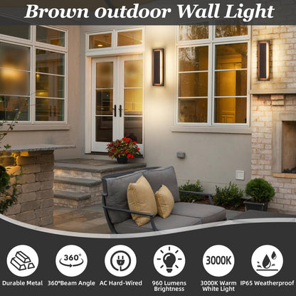 ZSMAIKU 1Pack Brown Outdoor Wall Sconce, Exterior Lights Fixture,Waterproof Wall Lights for House,Porch,Patio,Modern Outdoor Lights,Outdoor Wall Lighting,3000K Warm White,15.7In