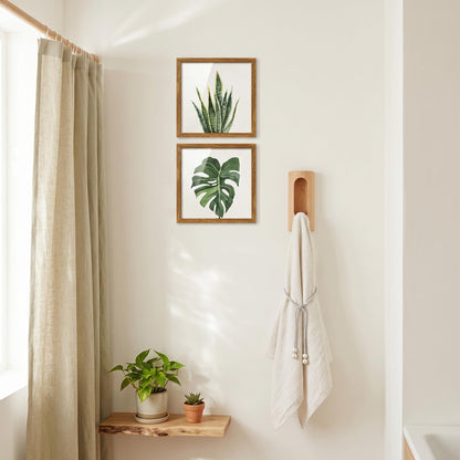 ArtbyHannah Framed Bathroom Wall Art Decor, 10x10 Inch 4 Pack Botanical Gallery Wall Frame Set Modern Farmhouse Sage Green Prints Artwork for Spa, Restroom, Bedroom, Office Decoration (Walnut)