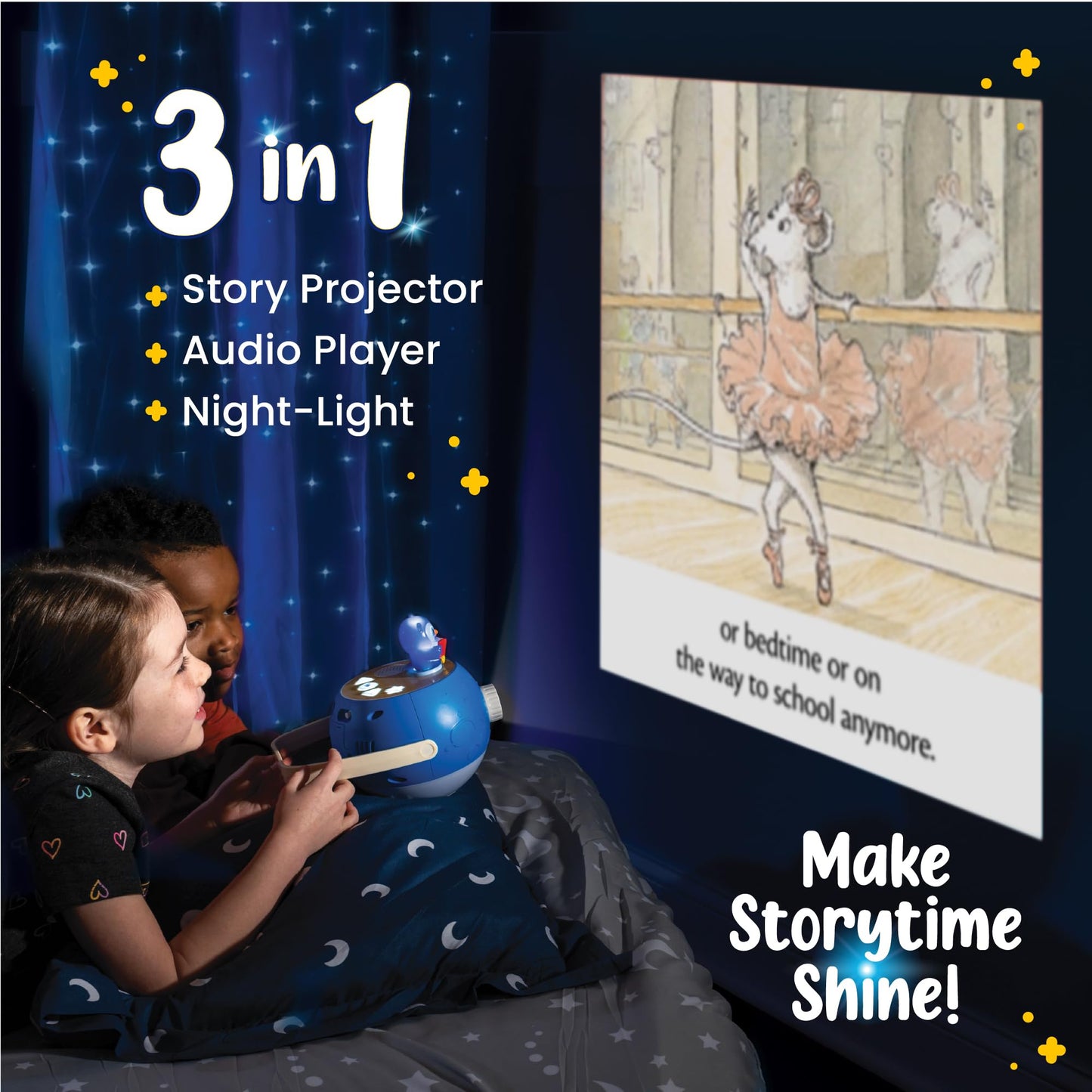 LUNA STORYTIME Kids Book Projector Bundle with Owl & Angelina Ballerina, 10 Stories & 10 Songs, Night Light with Soothing Music, Screen-Free Toy for Toddlers Ages 3+