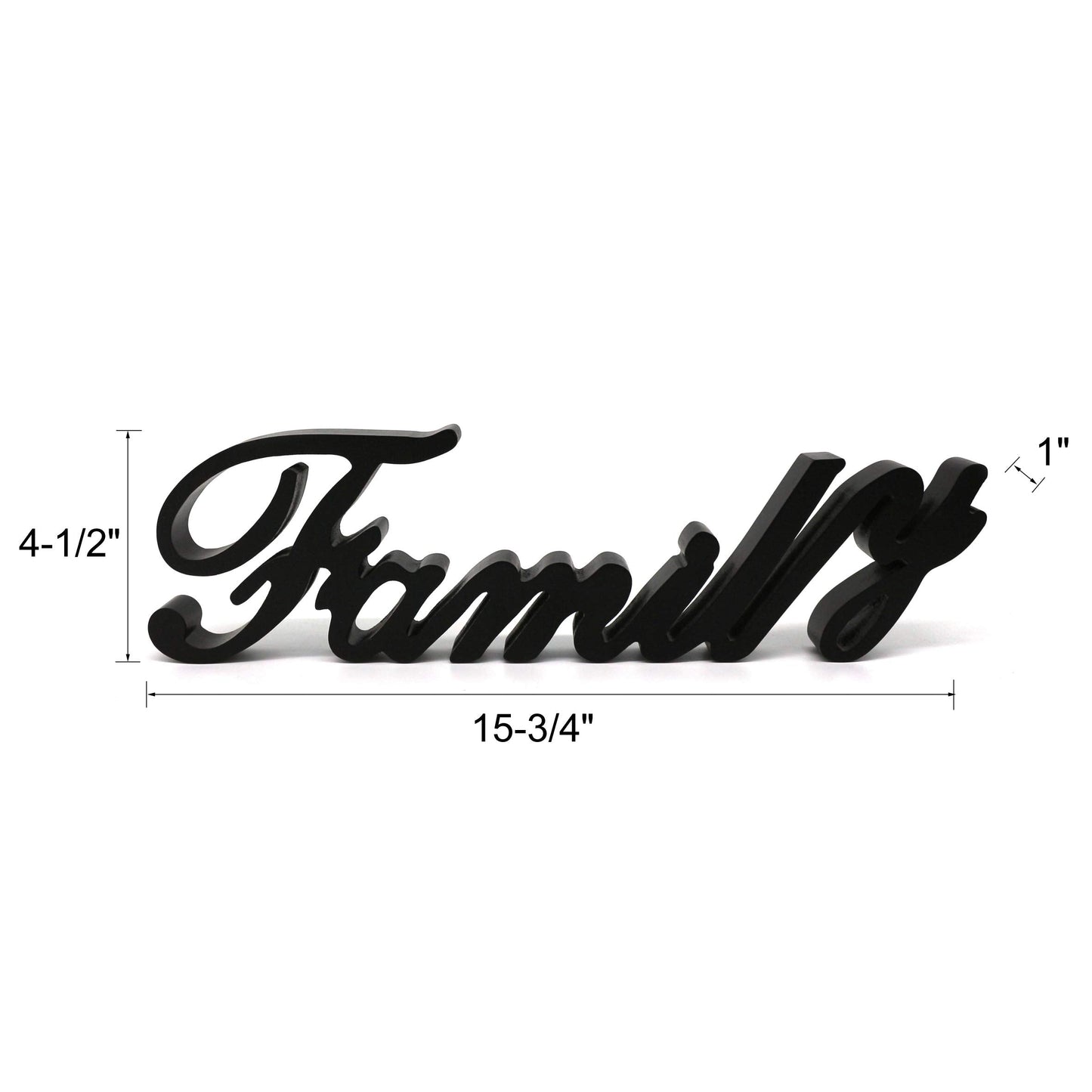 CVHOMEDECO. Matt Black Wooden Words Sign Free Standing "Family" Tabletop/Shelf/Home Wall/Office Decoration Art, 15-3/4 x 4-1/2 x 1 Inch
