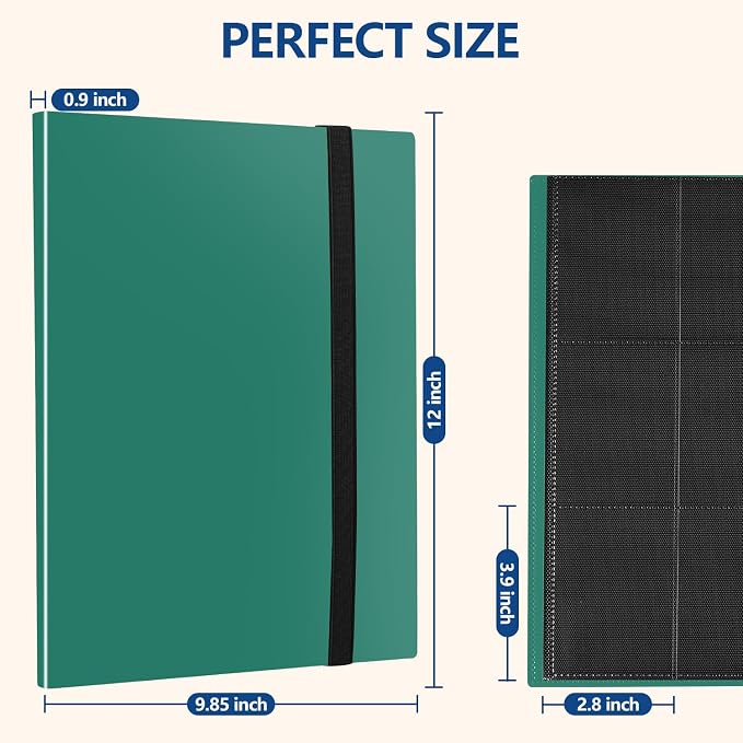 Card Binder, EDUDIIU 9 Pockets Premium Trading Card Binders, Cards Collection Binder Album, Side Loading Yugioh Holder Book for Sport, Football, Baseball Collector - Green