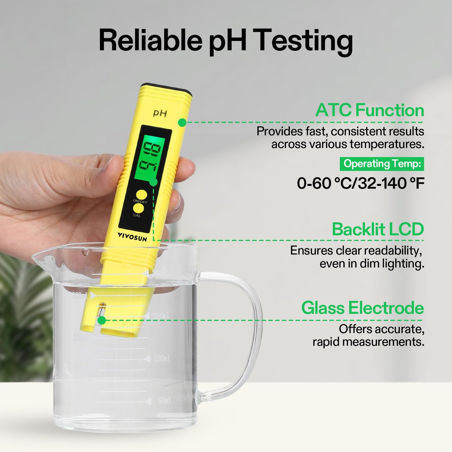 VIVOSUN Digital pH Meter, 3-in-1 TDS/EC/Temperature Meter, 3-in-1 Soil Moisture/pH/Light Tester Combo for Home, Garden and Hydroponics, Yellow-Blue-Green