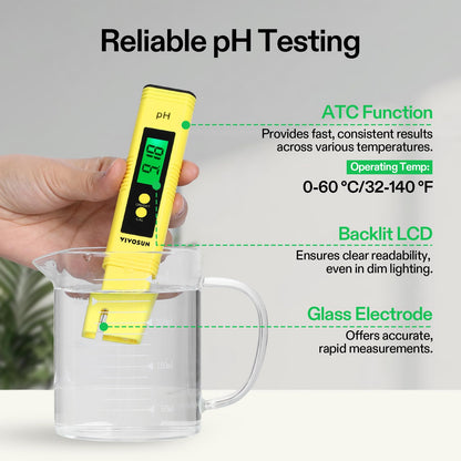 VIVOSUN Digital pH Meter, 3-in-1 TDS/EC/Temperature Meter, 3-in-1 Soil Moisture/pH/Light Tester Combo for Home, Garden and Hydroponics, Yellow-Blue-Green
