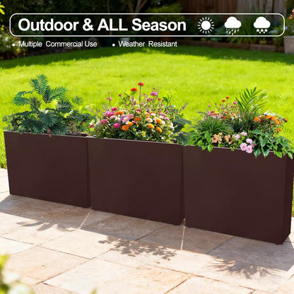 Megawodar Metal Tall Long Planter Box Large Rectangular Planter Flower Pot with Drainage Holes for Indoor Outdoor Deck Porch Garden Home Patio Front Door (Espresso, 36" L x 10" W x 28" H)