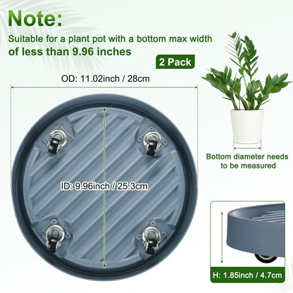 M METERXITY 2-Pack Plant Stand with Invisible Wheels, 11.02 Inch/28 cm OD Plastic Heavy Duty Rolling Plant Stand for Indoor and Outdoor [9.96 Inch/25.3cm ID, Gray]