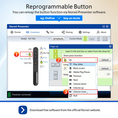 Norwii Bluetooth Presentation Clicker for PowerPoint, Wireless Presenter, Presentation Remote with Pointer, Slide Clicker with 328ft Long Range for Teacher and Presenter, macOS Applicable