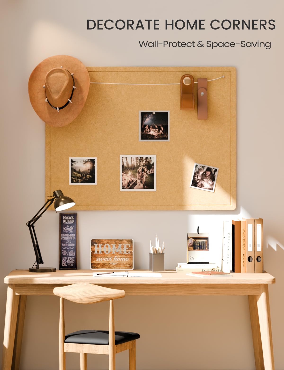 Fluxynara Large Bulletin Board, 47.2" x 35.4" Cork Board Alternative with 24 Safe Removable Adhesive Tabs, Foldable Felt Pin Board for Home Office, Classroom, Bedroom,Entryway for Walls—Mustard Yellow