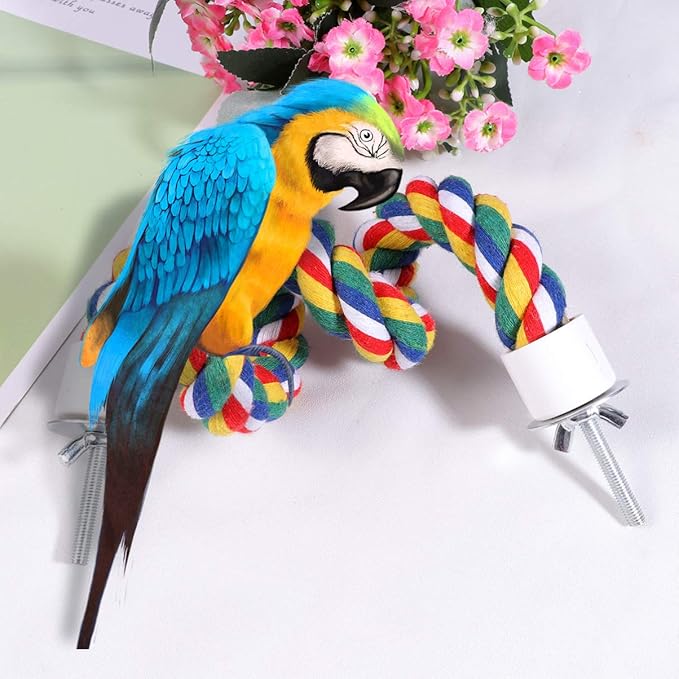 UKCOCO Bird Rope Perch - Comfy Perches for Bird Cages Natural Parrot Cotton Rope, Bungee Perch Pet Chewing Toy for Parrots Playing, Chewing or Preening (80cm/31 Inch)