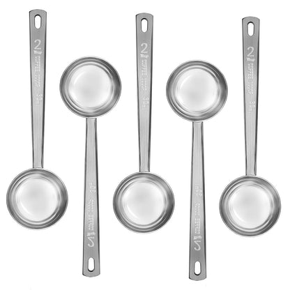 Timoo 5 Pcs Coffee Scoop 2 Tablespoon Scoop Stainless Steel Tablespoon Measuring Spoon Long Handle for Powder Ground Coffee Tea Sugar