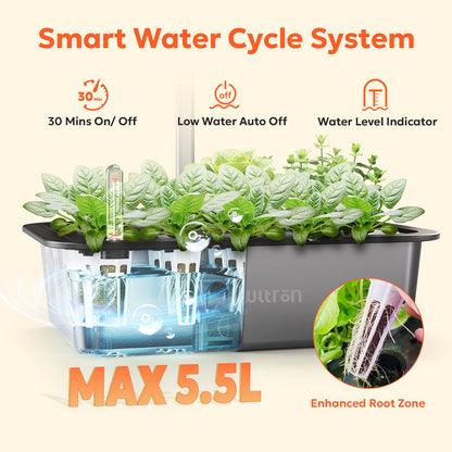 owltron Smart Hydroponics Growing System Kit,15 Pods Indoor Herb Garden with 36W LED Grow Light & APP Control, Planting Height Up to 30", Quiet Water Pump, Ideal Gift for All Ages Dark Silver