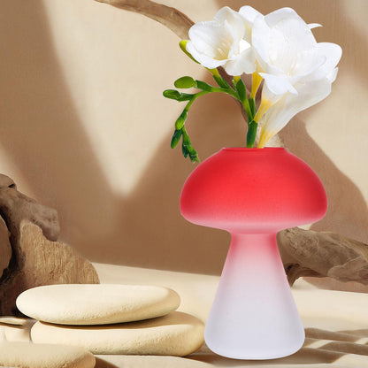 SOLUSTRE 3pcs Glass Mushroom Hydroponic Vases Set, Red Decorative Flower Terrarium Vases for Home Desktop Plant Propagation and Floral Arrangements