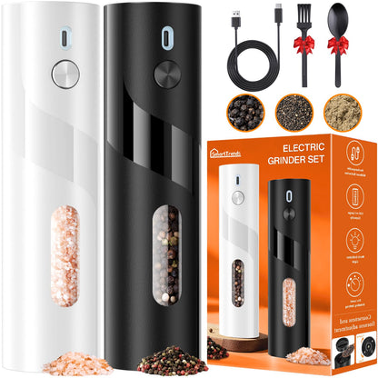 SmartTrends 110ml Electric Salt and Pepper Grinder Set, 2-Pack Auto Salt and Pepper Shakers with Large Capacity, Rechargeable, Adjustable Coarseness for Kitchen, Outdoor Dining (Black & White)