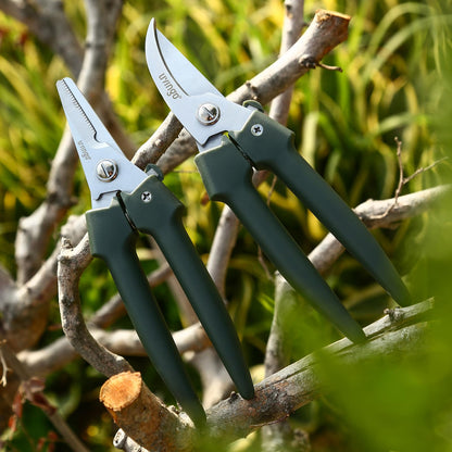 LIVINGO 7.5 Inch Garden Pruning Shears Set, Stainless Steel Straight & Curved Blades with Spring Lock, Hand Pruners for Trimming Plants, Flowers, Herbs and Small Branches