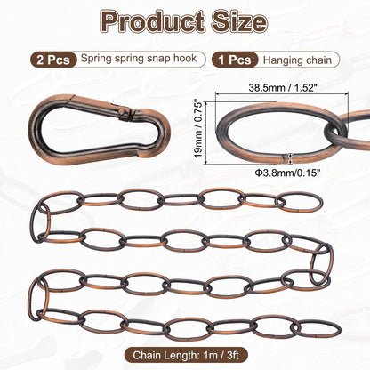 uxcell 3ft Lighting Hanging Chain, 3.8mm/0.15" Looping Metal Pendant Chandelier Chain Extension with 2 Spring Snap Hook for Hanging Plant Pendant Chandelier Light Fixture, Red Bronze