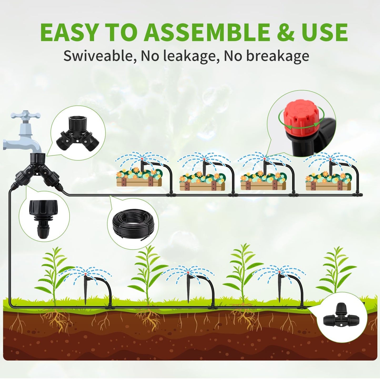 Insoma Locked Connect Drip DIY Irrigation Kit, 60ft Garden Drip Irrigation System, Automatic Micro Watering System with 4/7 inch Tubing Hose with Adjustable Nozzles for Garden Flower Bed Patio Lawn