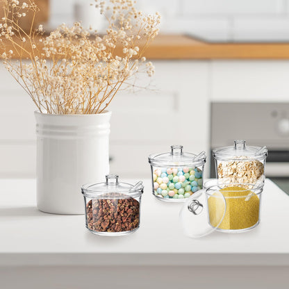 Ptwola 12 Pcs Clear Acrylic Sugar Bowl Set Sugar Containers Salt Canister with Lid and Spoon Perfect for Serving Condiment Candy Coffee Tea Spices (7.4 oz)
