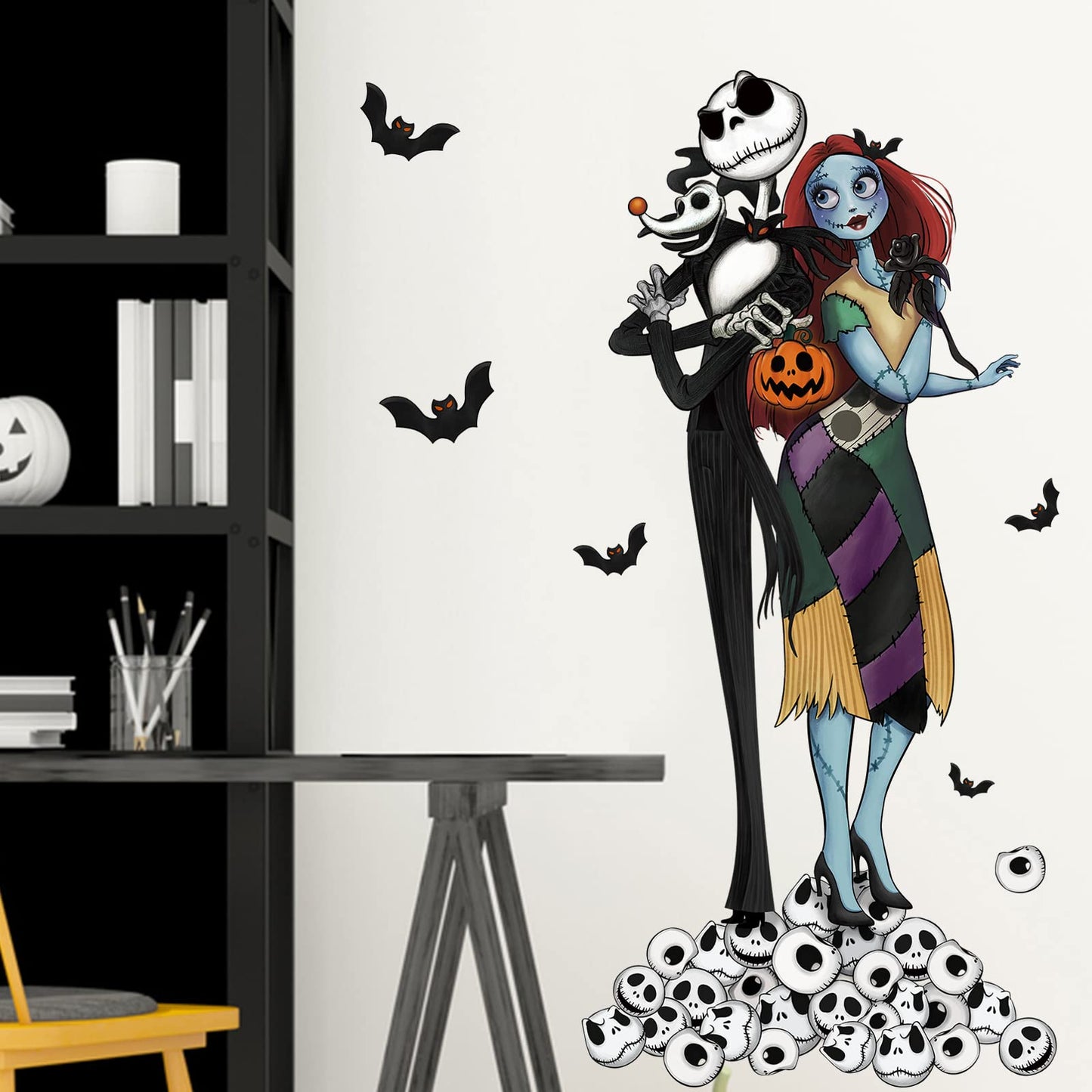 Mfault Halloween Nigh.tmare BEF.ore Christmas Wall Decals Stickers, Skull Bat Spooky Decorations Bedroom Art, Holiday Party Supplies Living Room Home Kitchen Decor