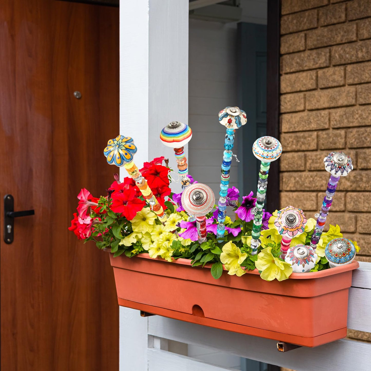 Silipull 255 Pcs 14 Inch Garden Stakes Decorative Ceramic Mushroom and Pumpkin Round Beaded Garden Stakes Decor Fairy Sticks for Indoor Outdoor Yard Lawn Pathway Patio Decoration