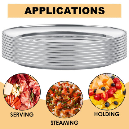 AKOLAFE 10PCS Sizzle Platter for Serving Food Medium Serving Trays for Party Buffet Oval Serving Platter Set Silver Tray Decorative Metal Trays Stainless Steel Tray Long Sizzler Plates for Sushi Snack