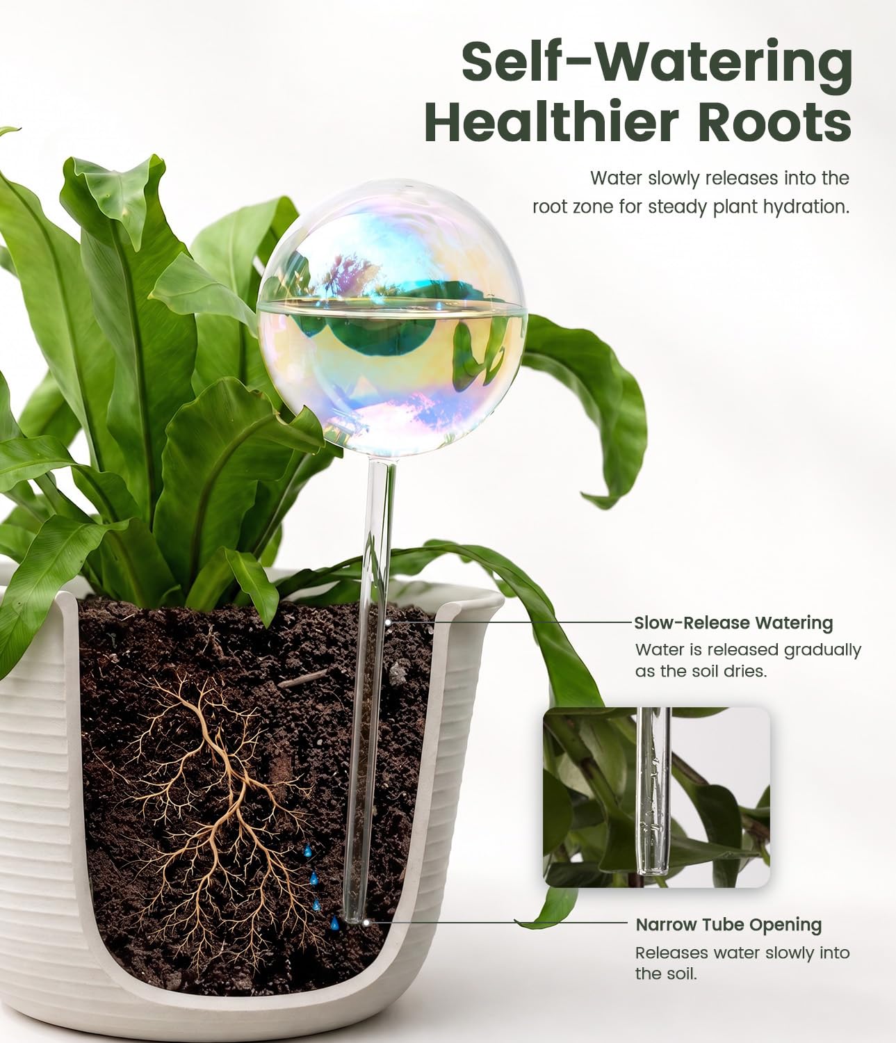 2Pack Iridescent Glass Self Watering Globes for Plants, 14 fl oz Automatic Plant Watering Bulbs Decorative Glass Plant Waterer