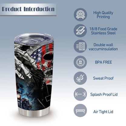 American Flag Motorcycle Skull Coffee Tumbler,20 Oz Insulated Stainless Steel Funny Travel Coffee Mug or Tea Cup for Hot,Iced Drinks,Birthday Skull Gifts for Men Friend Husband Dad Women,1 Pcs