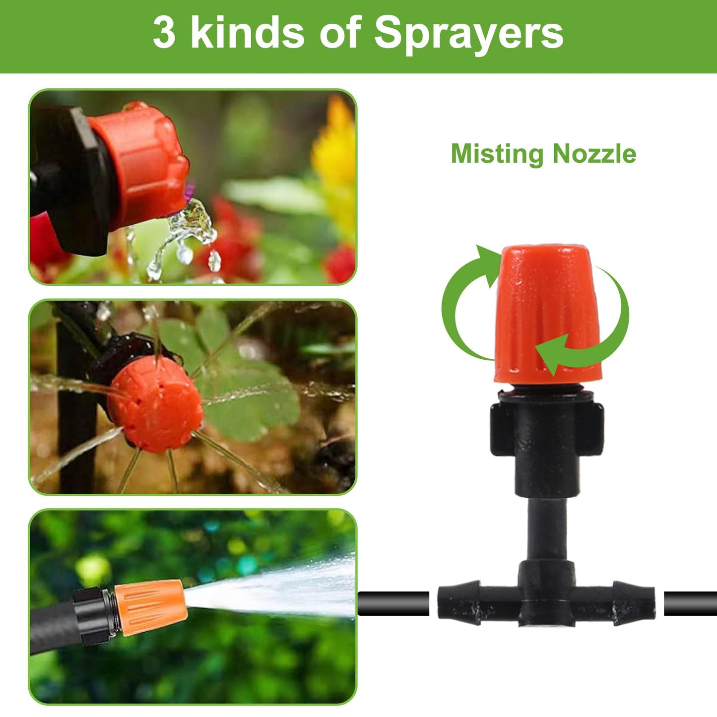 98FT Drip Irrigation System, Micro Garden Drip Irrigation System with 1/4 inch Tubing & Adjustable Misting Nozzle Sprinkler, Automatic Watering System for Greenhouse, Yard, Lawn, Plant
