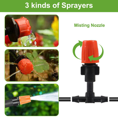 98FT Drip Irrigation System, Micro Garden Drip Irrigation System with 1/4 inch Tubing & Adjustable Misting Nozzle Sprinkler, Automatic Watering System for Greenhouse, Yard, Lawn, Plant