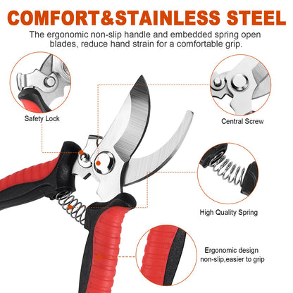 4 Pack Garden Shears Scissors,Pruning Shears, pruning shears for gardening Stainless Steel Blades, Gardening Clippers Hand Pruner With a Gardening Gloves((Red Yellow Blue Orange)