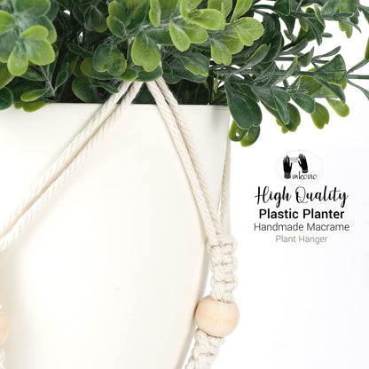 Mkono Fake Hanging Plant with Pot, Hanging Plants Artificial Spring Decor Macrame Plant Hanger with Faux Plant Greenery Boho Hanging Planter for Home Bedroom Bathroom Office Decoration