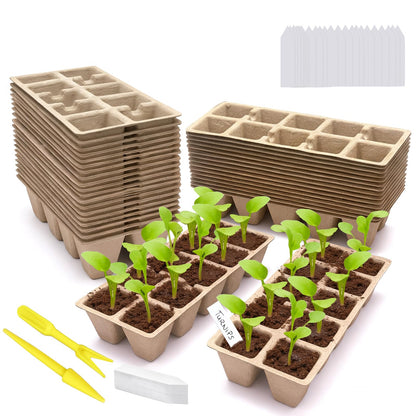 Kimdozee 480 Cells Seed Starter Tray, 48 Pack Biodegradable Peat Pots with 200 Labels, Germination Plant Starter Kit for Seedlings
