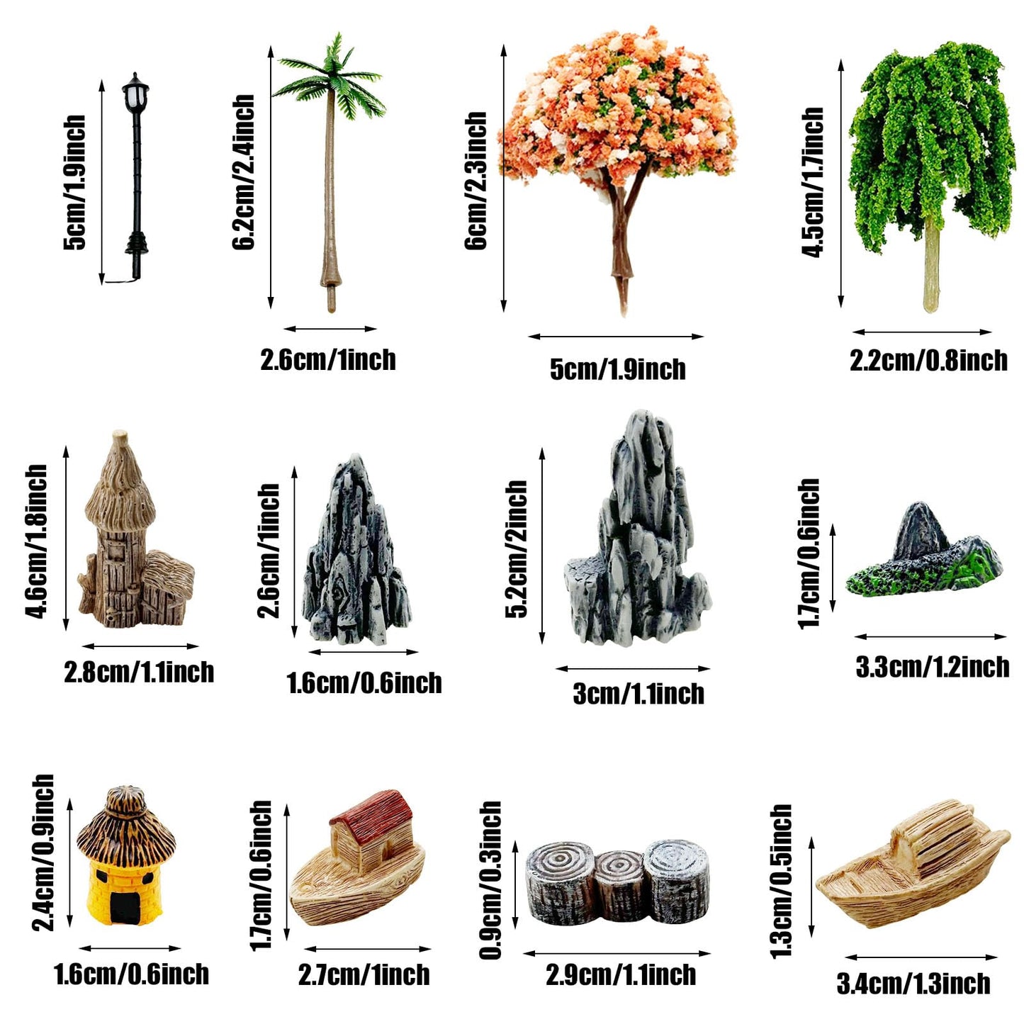 Woohome 42 PCS Mini Garden Accessories Fairy Garden Kit Micro Landscape Mini Zen Garden Accessories for Diorama Project DIY, Mini House Decor