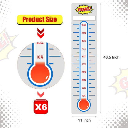 Junkin 6 Pcs Fundraising Thermometer Goal Charts Tracker Decal 48 x 11 Inch Dry Erase Thermometer Goal Setting Wall Poster Removable Giant Vinyl Sticker Office Wall Posters(White)