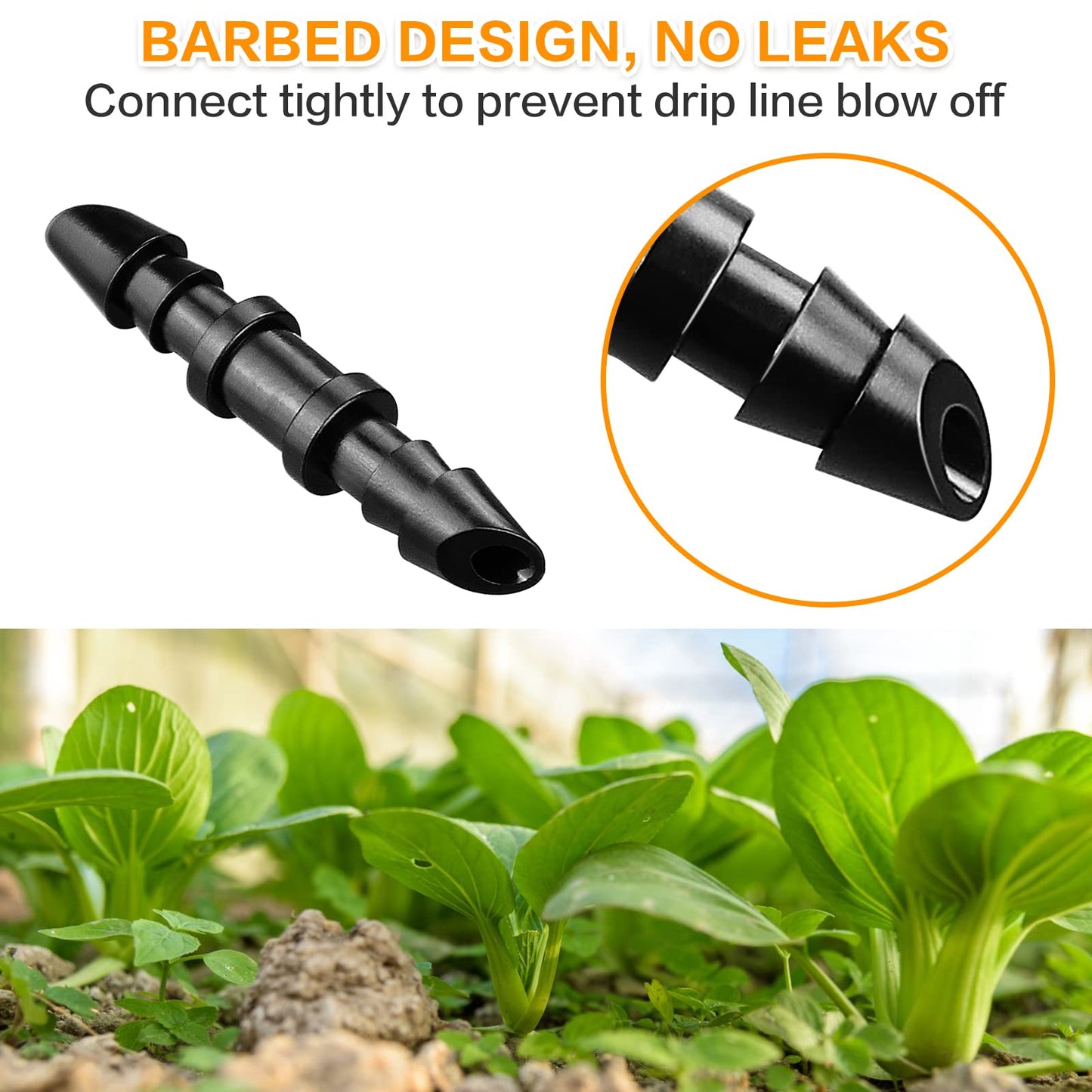Gardrip Drip Irrigation Coupling Fittings：120 Pieces Barbed Coupler Irrigation Parts with Sharp End Fits for 1/4 Inch Irrigation Tubing Drip Line Connectors for Garden Lawn Irrigation System