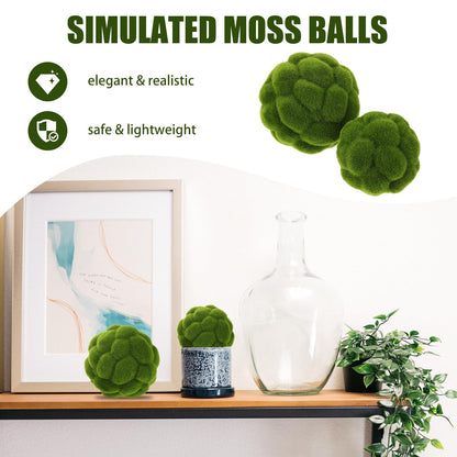 DOITOOL Green Moss Balls Decorative for Bowls - 4 Pcs Fake Moss Balls Faux Decorative Spheres for Bowl Fillers, Vase Filler, Wedding Decor, Table Arrangement, DIY Crafts (3.9" + 4.7")