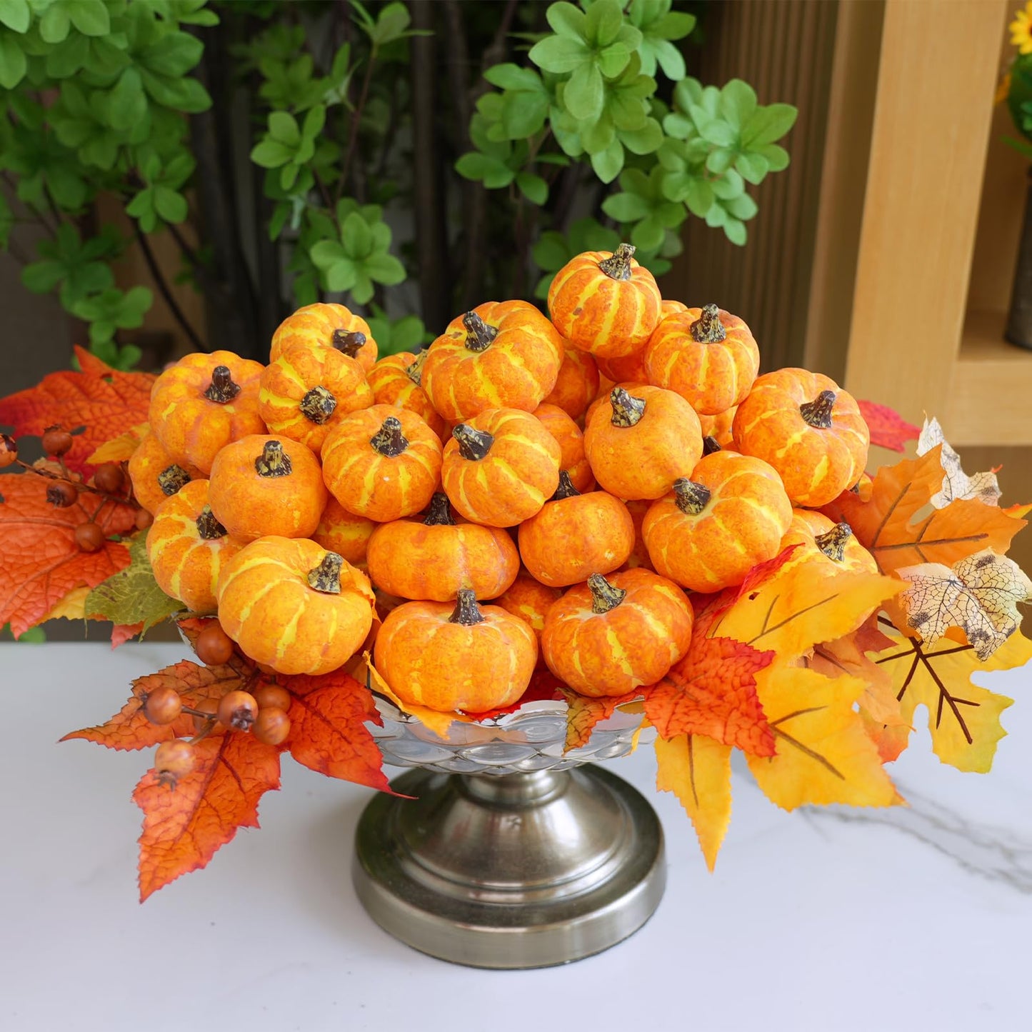 Winlyn 48 Pcs Mini Artificial Orange Pumpkins Fall Rustic Harvest Faux Foam Pumpkins 1.8" 2.1" for Thanksgiving Table Centerpiece Halloween Party Autumn Home Wedding Baby Shower Wreath Bowl Fillers