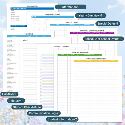 Teacher Planner 2026-2027 Academic Year, Jul.2026 - Jun.2027, 8.5" x 11" Lesson Planner Book for Teachers, Teacher Planners with Colorful Monthly Tabs, Hardcover- Flower Clusters