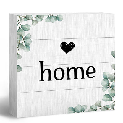 ANIANG Home Sign, Home Signs for House Decor, Welcome Sign, Rustic Farmhouse Desk Decor Wood Block Box Plaque for Living Room Wall Shelf, Housewarming Gifts (Green)