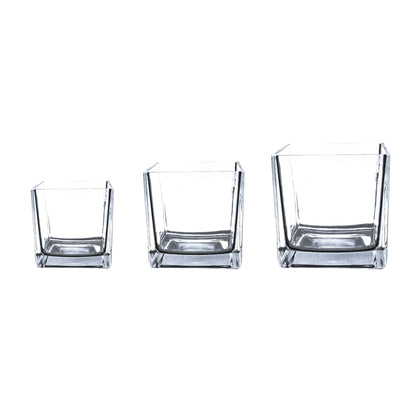 WGV Cube Glass Vase, Candle Holder, 4"x4"x4", Utility, Clear Elegant Floral Accent Container Planter Terrarium Storage for Wedding Party Ceremony Event Office Home Decor, 1 Piece