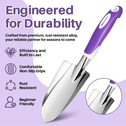 MelonArt Garden Tool Set, 10 Pcs Heavy Duty Gardening Tool Kit Women Garden Gift Set Aluminum with Non Slip Ergonomic Handle, Storage Tote Bag and Gloves, Garden Supplier for Women&Men(Purple)