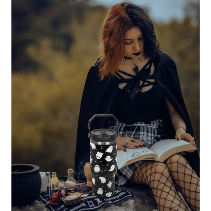 Zifmrtrwn Halloween Tumbler with Handle and Flip Straw Ghost Gifts Coffee Travel Mug Insulated Water Bottle Cup Ghosts Halloween Decor Gifts-30 oz(1PCS)