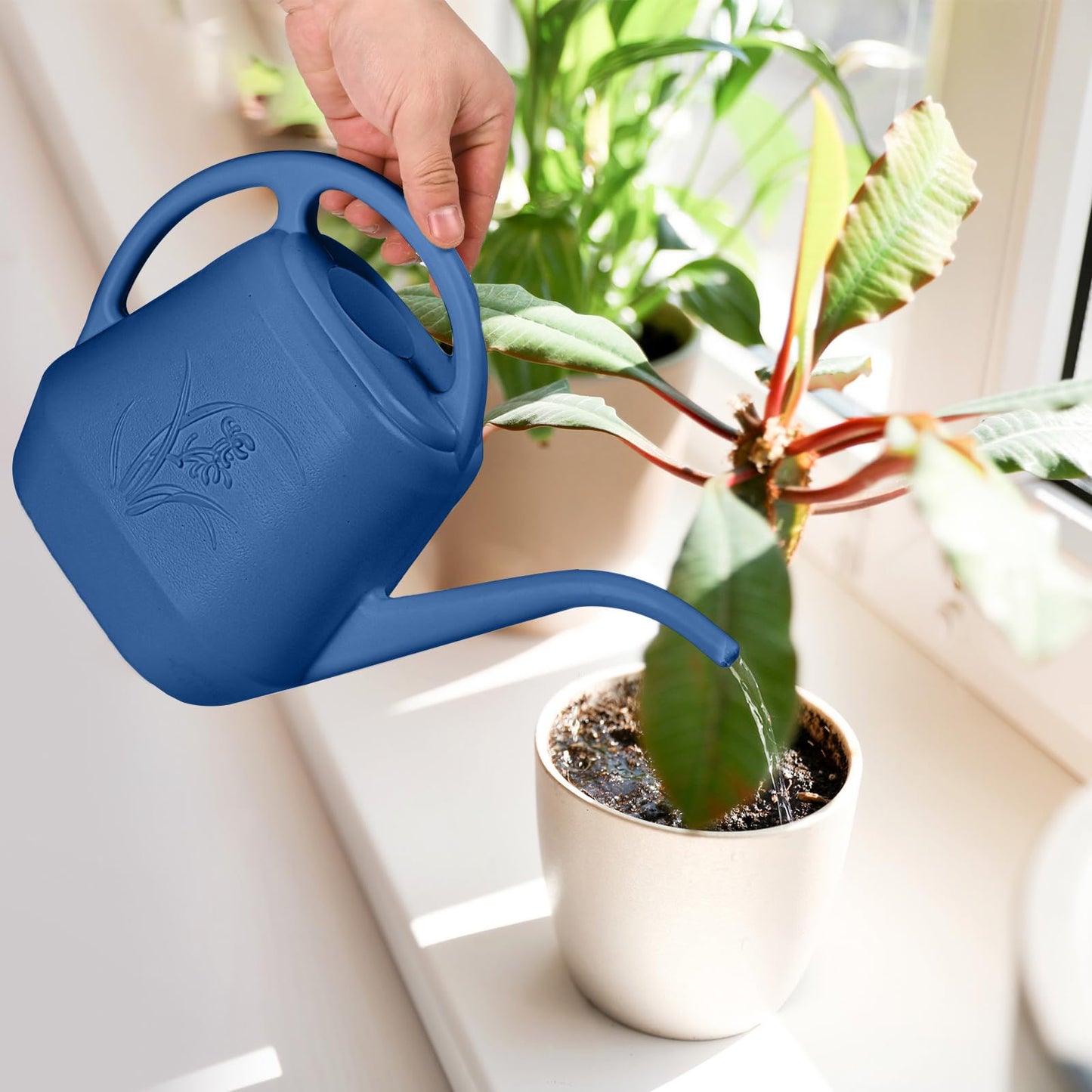 ZXJ Plant Watering Can - for Indoor and Outdoor Home Garden Plants - with Long Spout - Blue - 1/2 Gallon