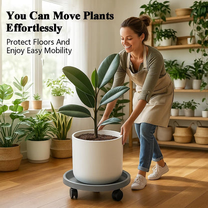 Tulpeed Rolling Plant Stand with Wheels 5 Pack 13 Inch Plant Caddy with Wheels Heavy Duty Plant Dolly Roller Base with Wheels Round Flower Pot Rack Holder Planter Trolley Tray, Grey