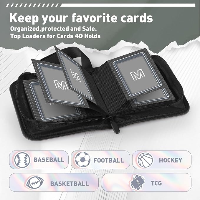 1 Pocket Toploader Binder Holds 40 Cards with 20 Sleeves Collectible Trading Card Album, for 3x4 Toploaders Hard Cases for TCG, MTG, Sports, Baseball, Football, Small Sports Card Book (1Dark Grey)