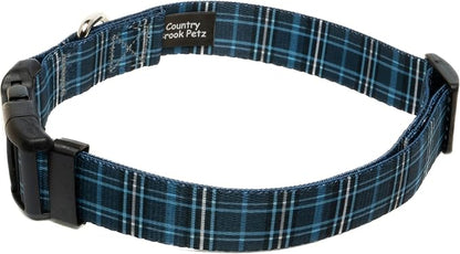 Country Brook Petz - Navy Plaid Everyday Dog Collar and Leash - Plaid and Argyle Collection Featuring Charming Designs (1 Inch, Medium)